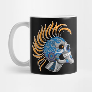 Tattooed Robot Skull with Orange Mohawk Mug